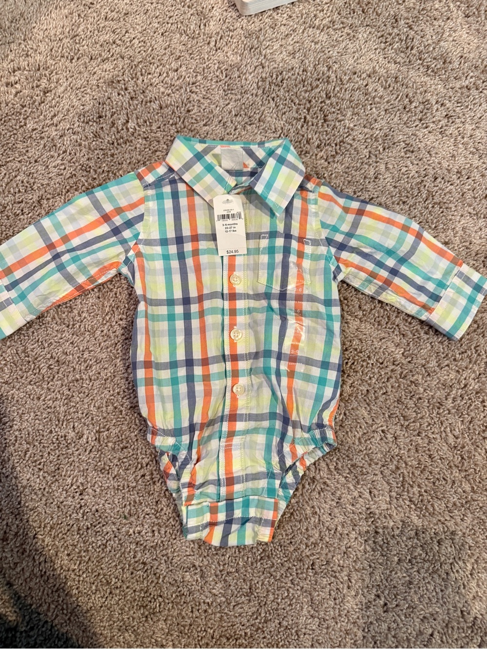 Baby Gap 3-6 Months NWT Plaid Button-Front Baby Onesie - Multi Color
